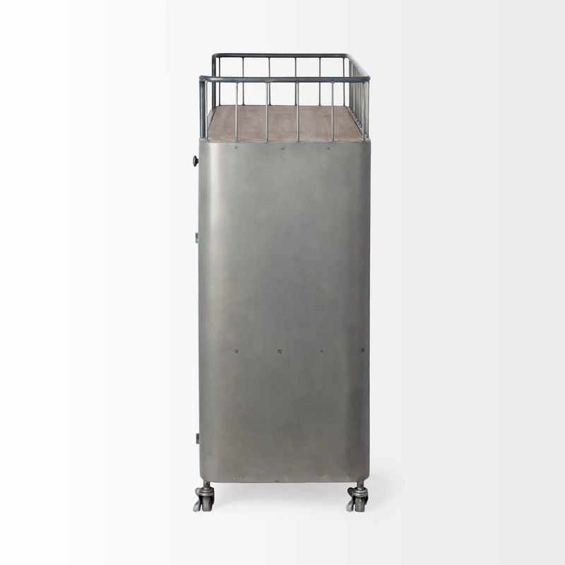 Udo Bar Cart Gray Metal | Brown Wood