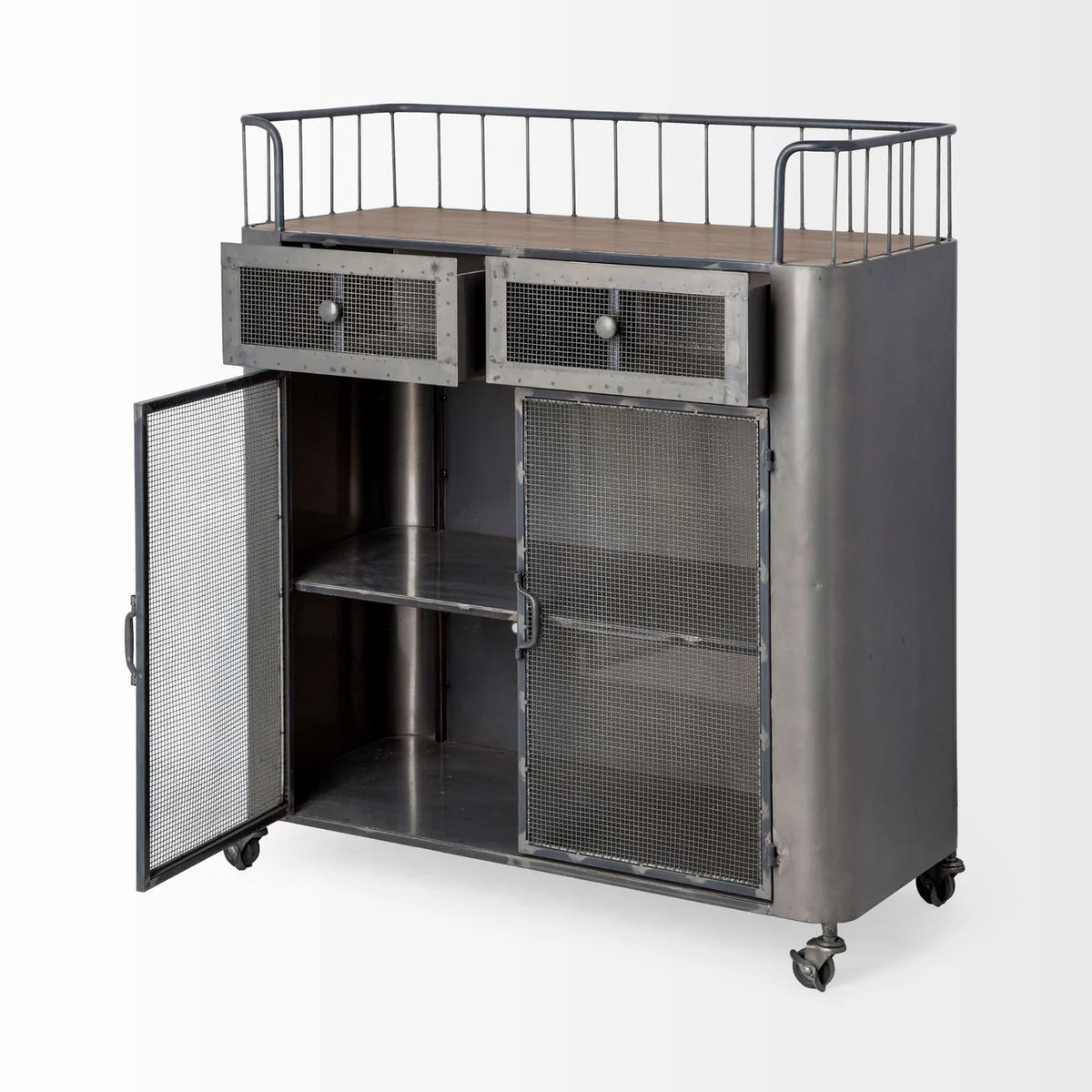 Udo Bar Cart Gray Metal | Brown Wood