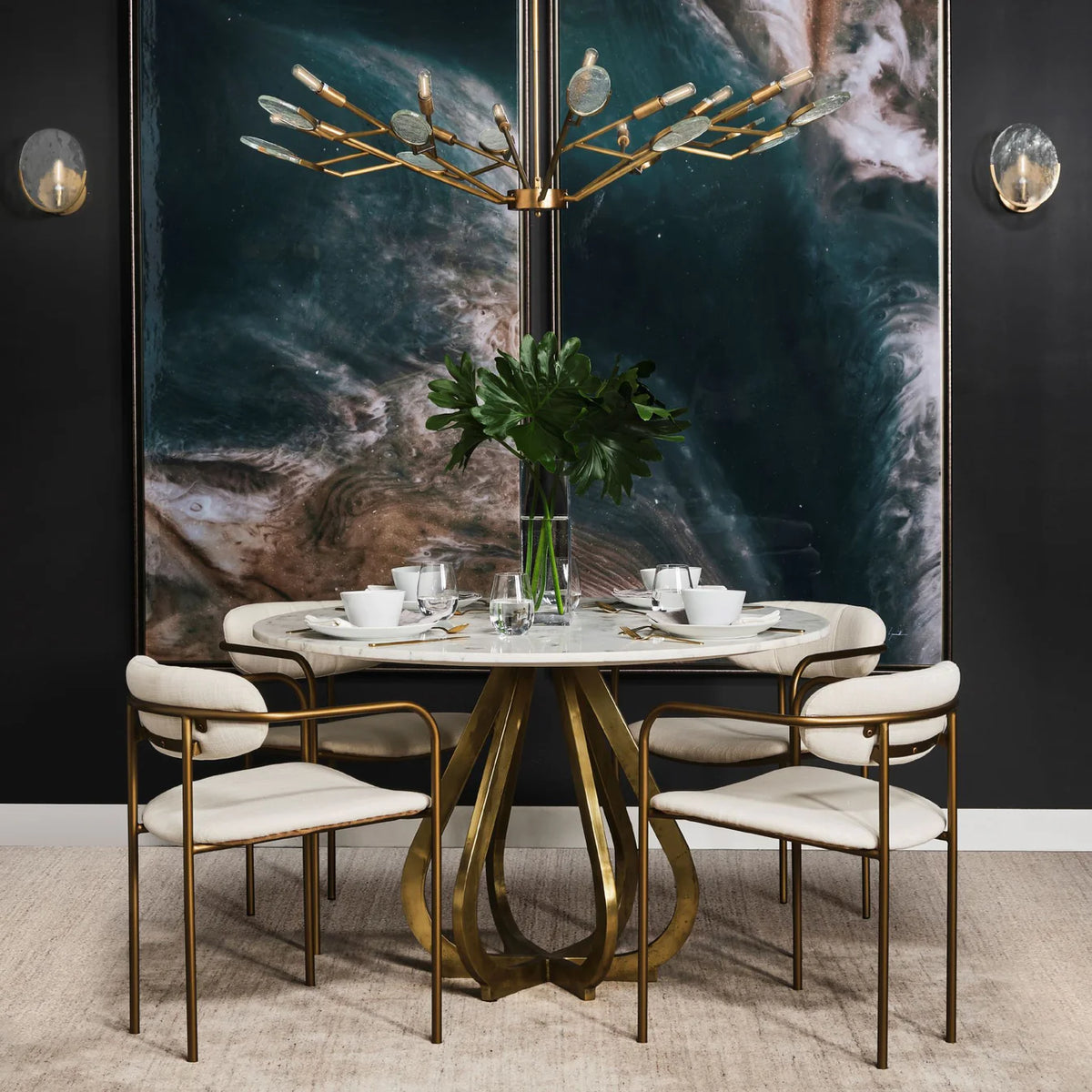 Laurent Dining Table White Marble | Gold Metal
