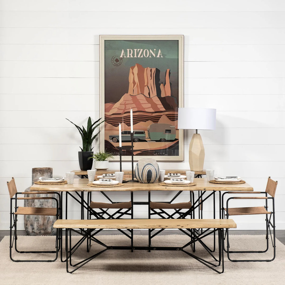 Papillion Dining Table Blonde Wood | Black Iron