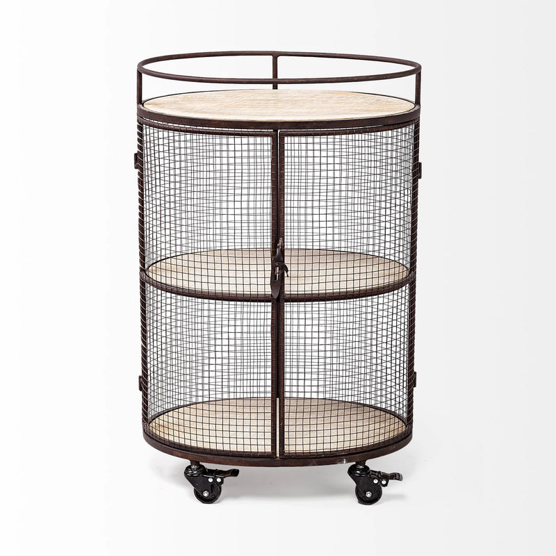 Saluti Bar Cart Brown Metal | Brown Wood