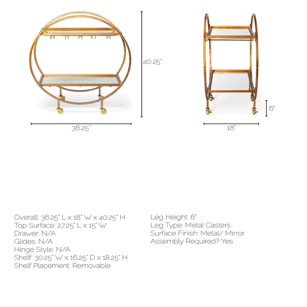 Carola Bar Cart Gold Metal | Glass