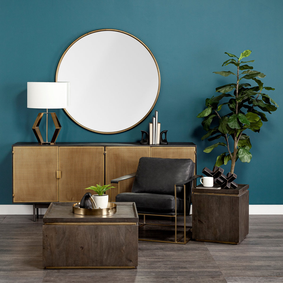 Piper Small Black Metal Round Wall Mirror