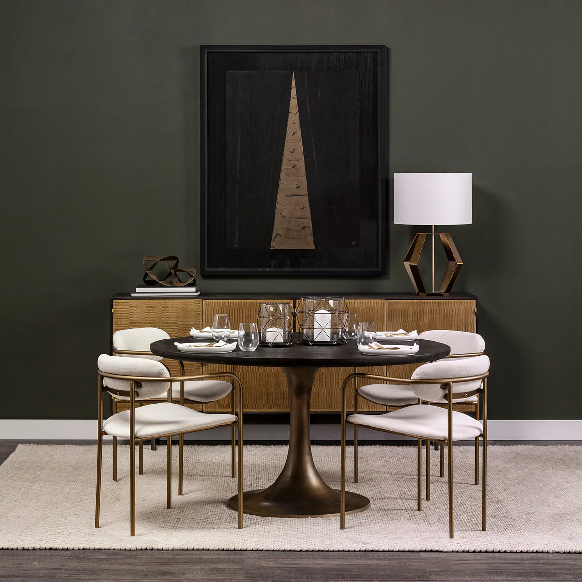 McLeod Dining Table Brown Wood | Gold Metal