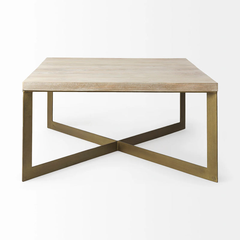 Faye Coffee Table Beige Wood | Gold Metal