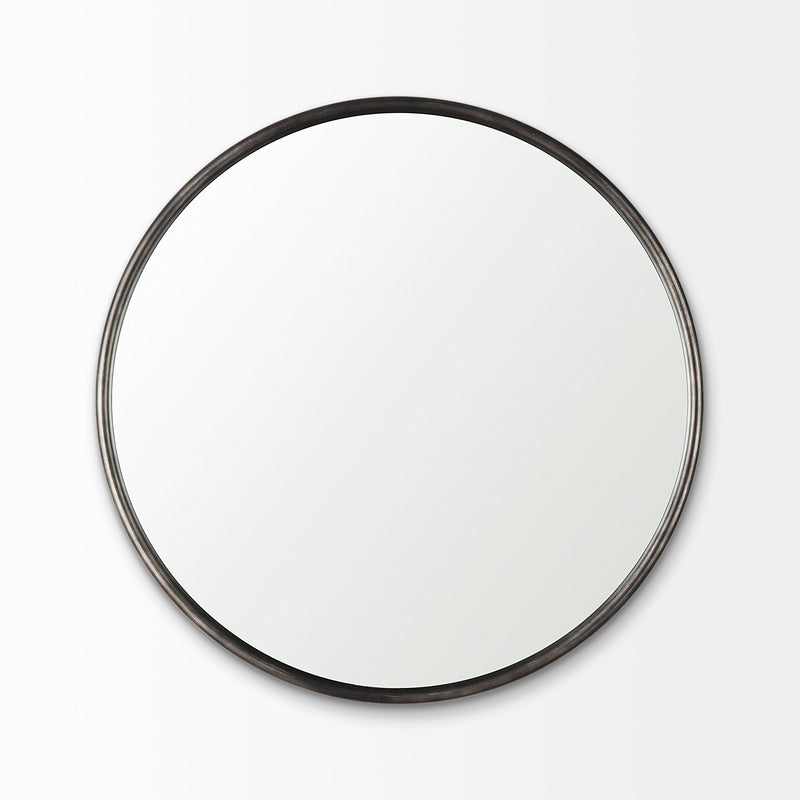Piper Small Black Metal Round Wall Mirror