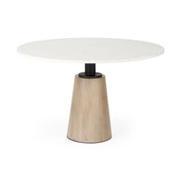 Maxwell Dining Table White Marble | Light Wood | Black Accent