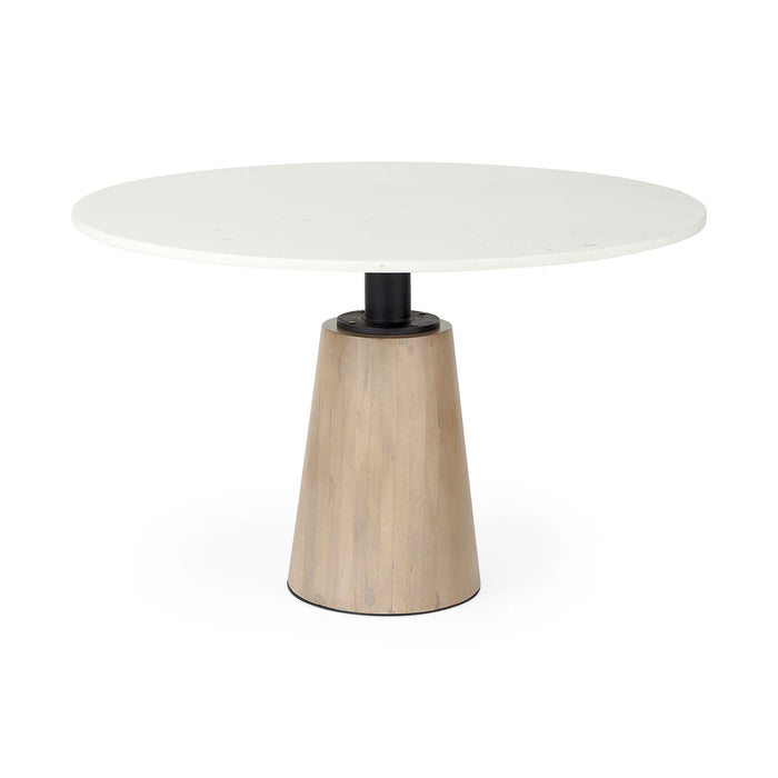 Maxwell Dining Table White Marble | Light Wood | Black Accent