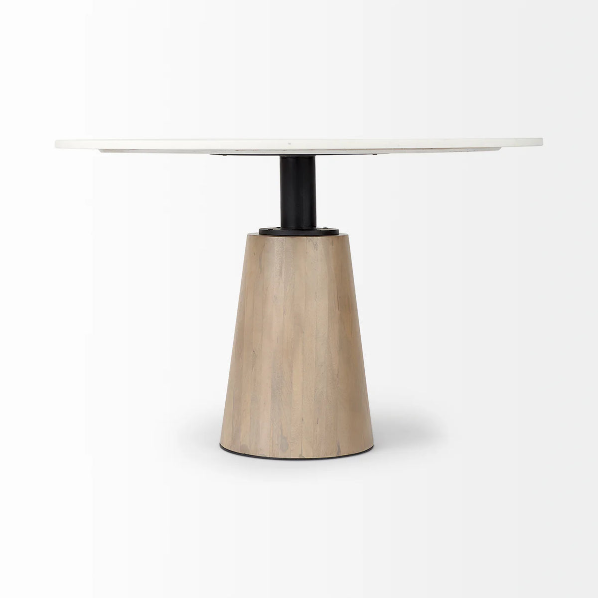 Maxwell Dining Table White Marble | Light Wood | Black Accent