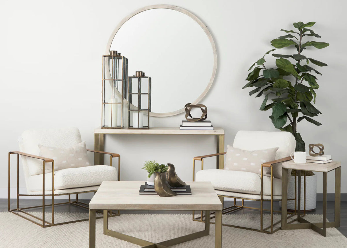 Faye Coffee Table Beige Wood | Gold Metal