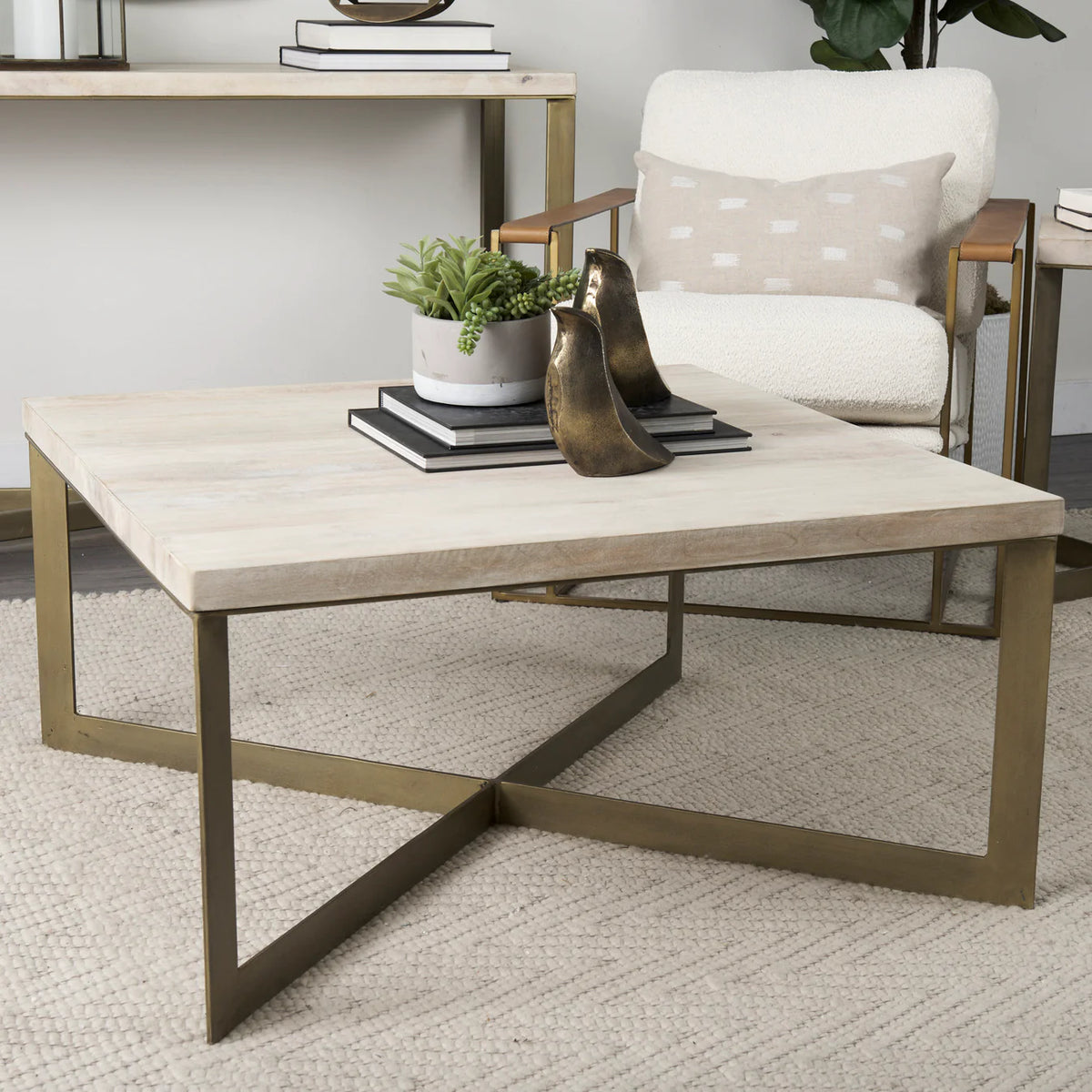 Faye Coffee Table Beige Wood | Gold Metal