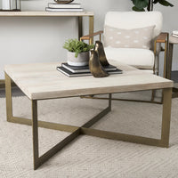 Faye Coffee Table Beige Wood | Gold Metal