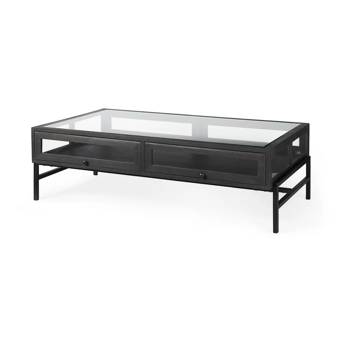 Arelius Coffee Table %7C Rectangular Black-Brown Wood | Black Metal | Rectangular