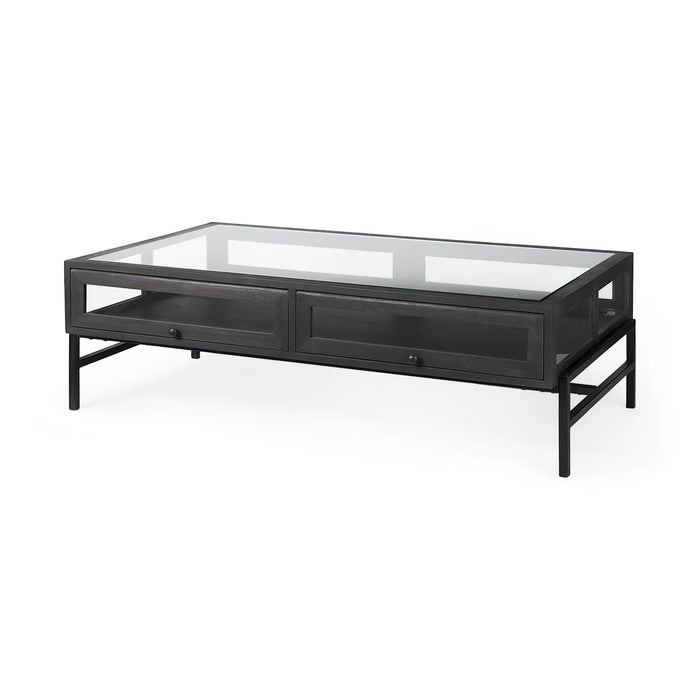 Arelius Coffee Table %7C Rectangular Black-Brown Wood | Black Metal | Rectangular