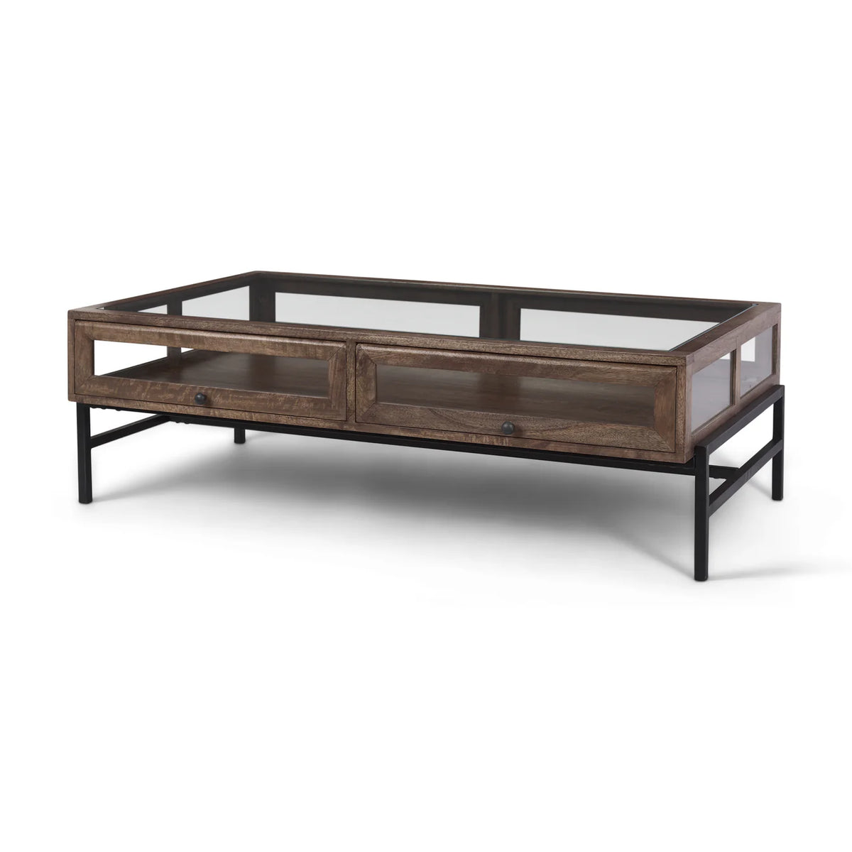 Arelius Coffee Table %7C Rectangular Medium Brown Wood | Black Metal | Rectangular