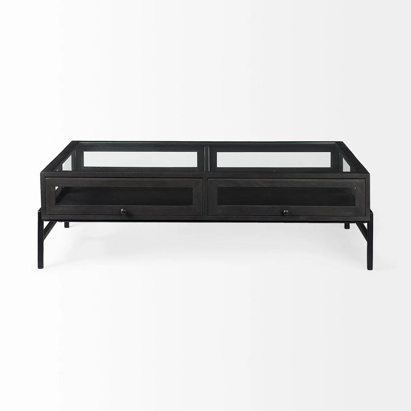 Arelius Coffee Table %7C Rectangular Black-Brown Wood | Black Metal | Rectangular