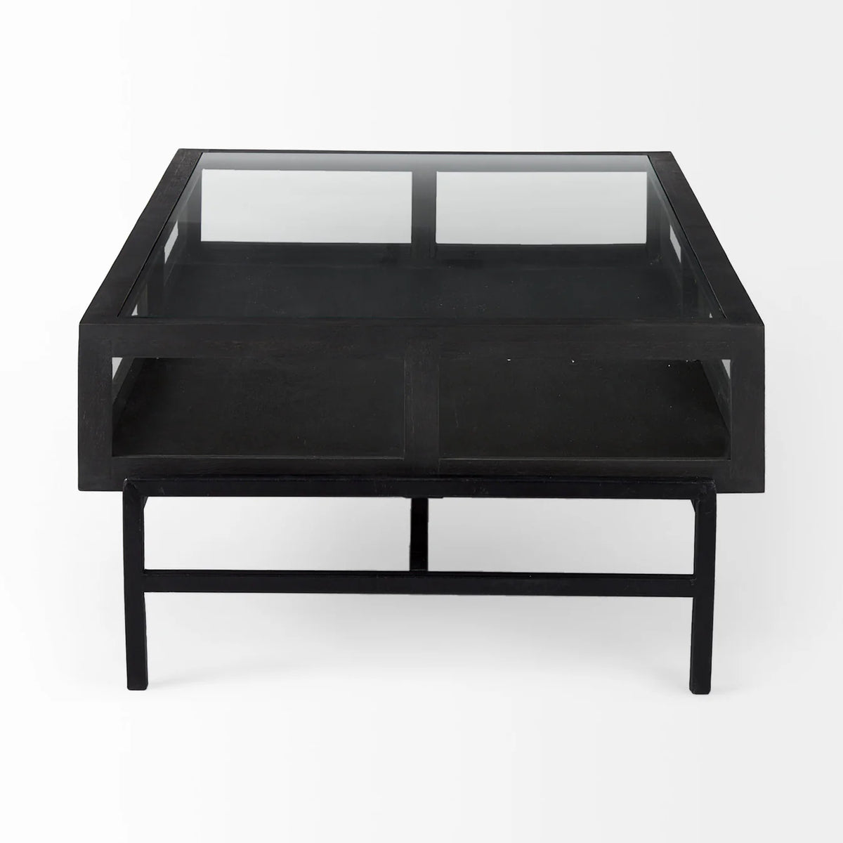 Arelius Coffee Table %7C Rectangular Black-Brown Wood | Black Metal | Rectangular