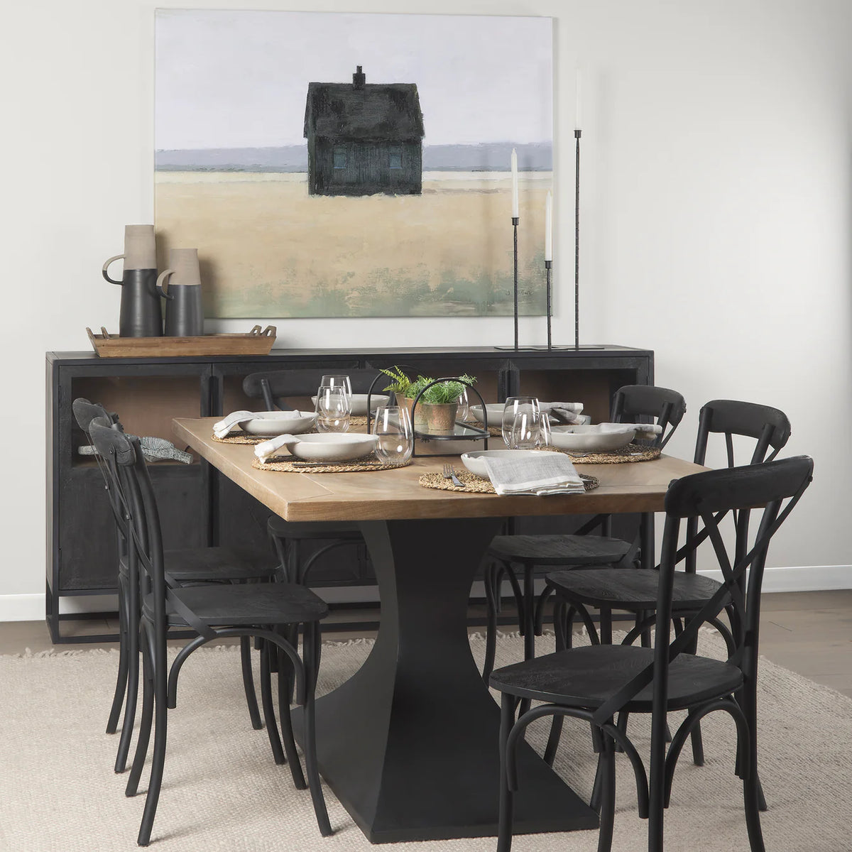 Maxton Dining Table Light Brown Wood | Dark Gunmetal