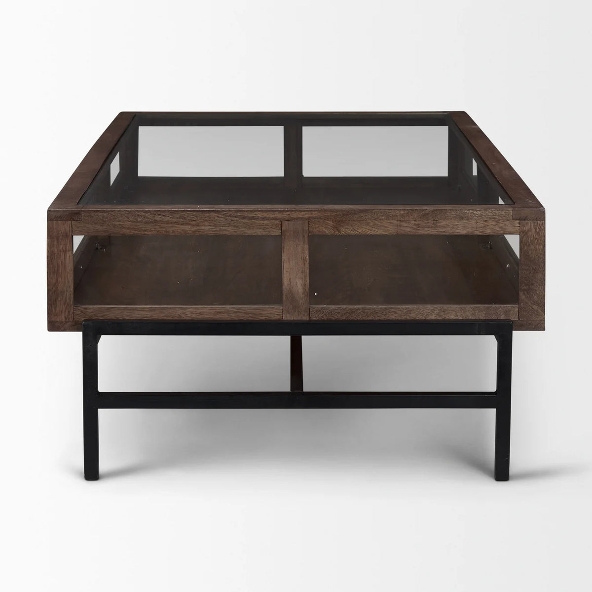 Arelius Coffee Table %7C Rectangular Medium Brown Wood | Black Metal | Rectangular