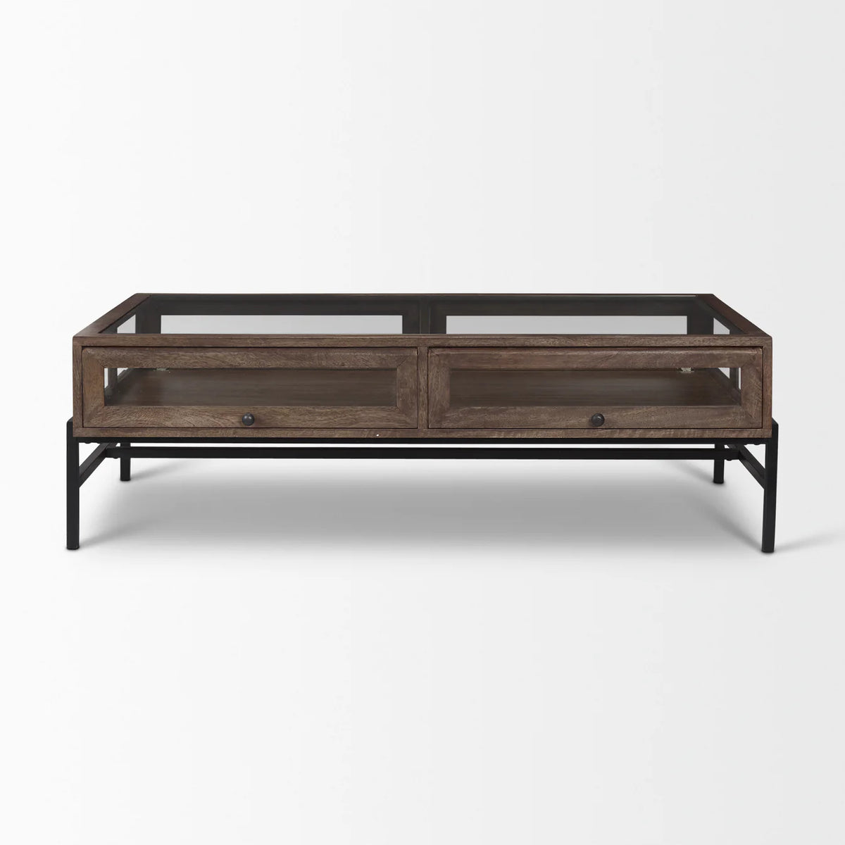 Arelius Coffee Table %7C Rectangular Medium Brown Wood | Black Metal | Rectangular