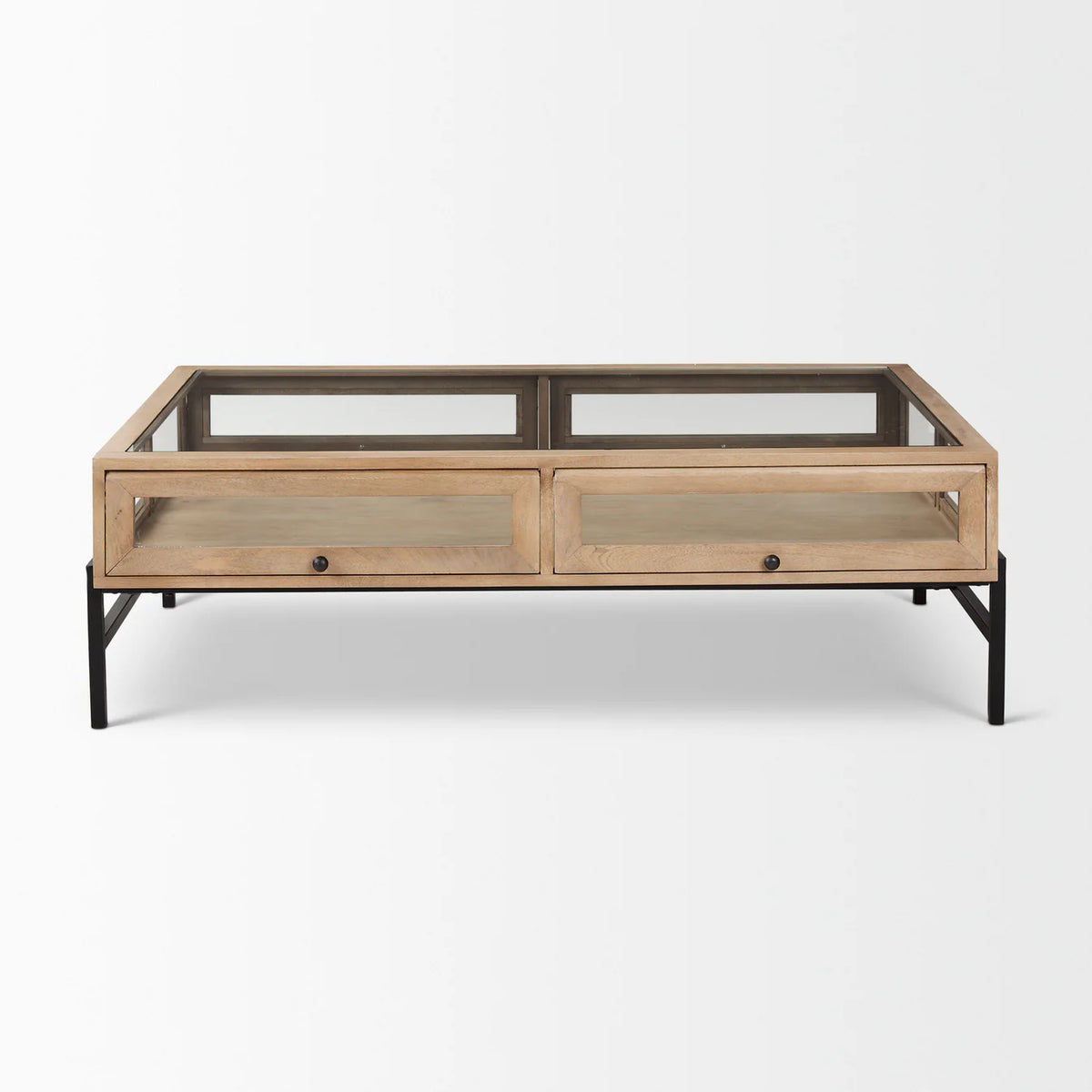 Arelius Coffee Table %7C Rectangular Light Brown Wood | Black Metal | Rectangular