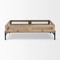 Arelius Coffee Table %7C Rectangular Light Brown Wood | Black Metal | Rectangular