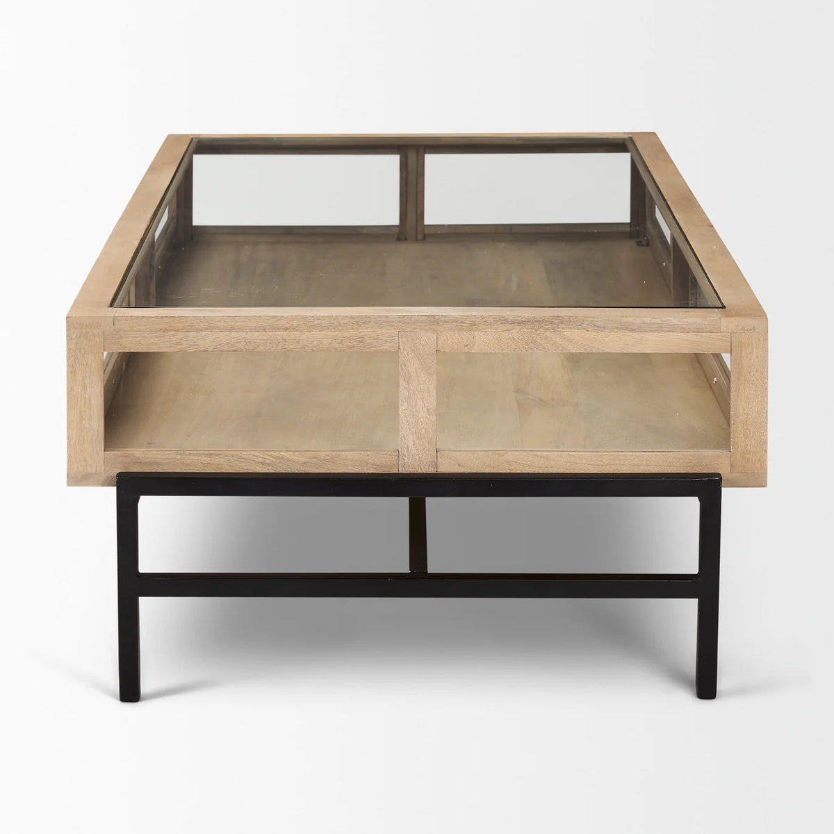 Arelius Coffee Table %7C Rectangular Light Brown Wood | Black Metal | Rectangular