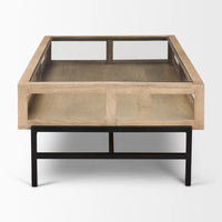 Arelius Coffee Table %7C Rectangular Light Brown Wood | Black Metal | Rectangular