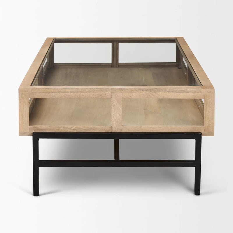 Arelius Coffee Table %7C Rectangular Light Brown Wood | Black Metal | Rectangular