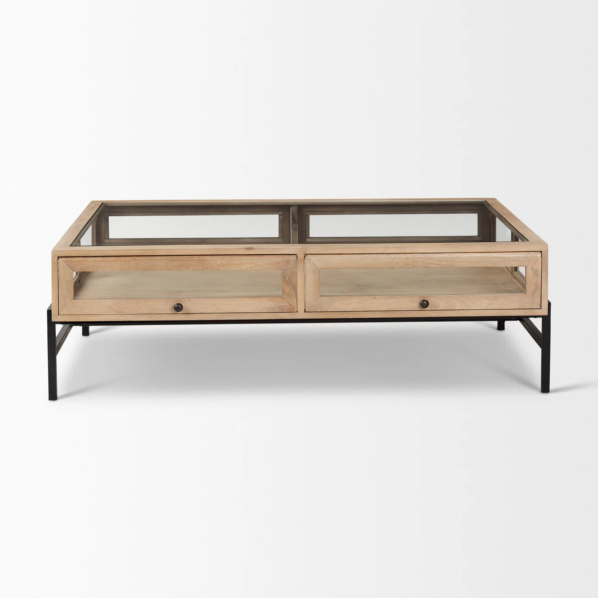 Arelius Coffee Table %7C Rectangular Light Brown Wood | Black Metal | Rectangular