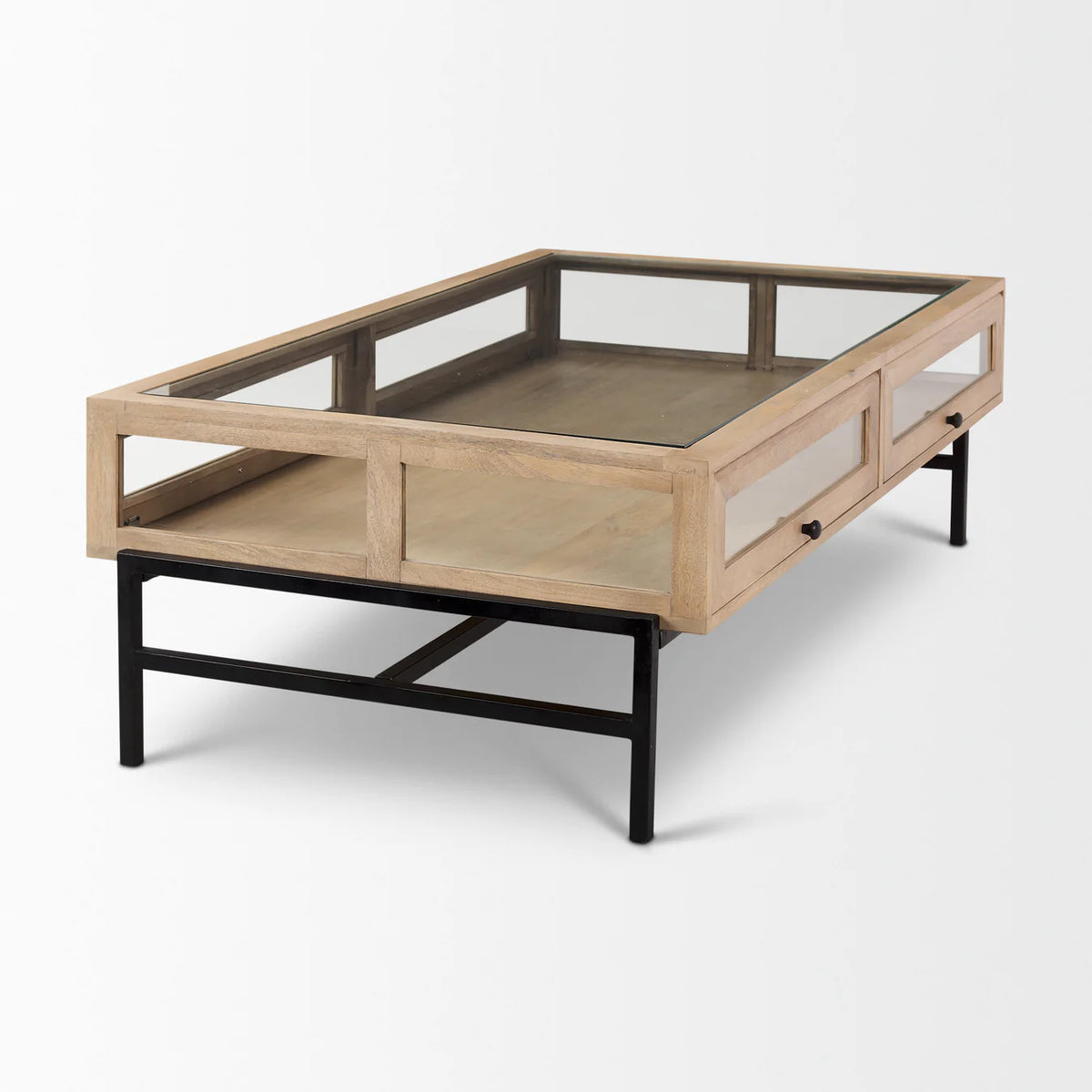 Arelius Coffee Table %7C Rectangular Light Brown Wood | Black Metal | Rectangular