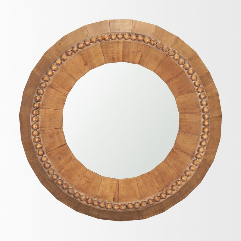 Ranela Light Brown Beaded Wooden Wall Mirror