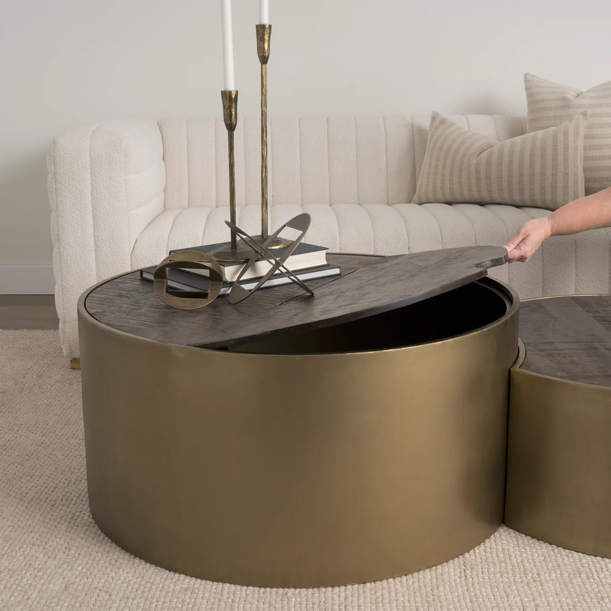 Eclipse Coffee Table Antique Brass Metal | Brown Wood
