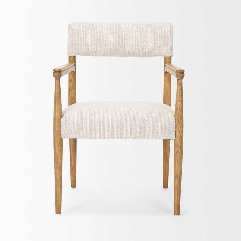 Toni Upholstered Dining Chair Light Brown Wood | Oatmeal Performance Fabric