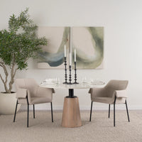 Maxwell Dining Table White Marble | Light Wood | Black Accent