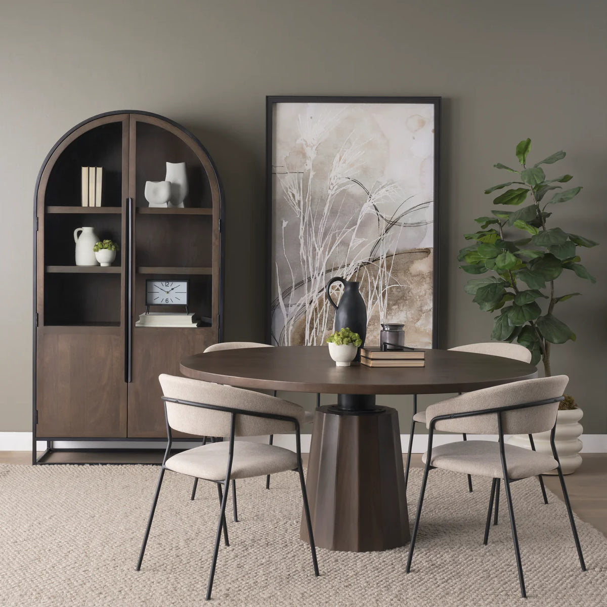 Swanson Round Dining Table Dark Brown Wood | Black Metal