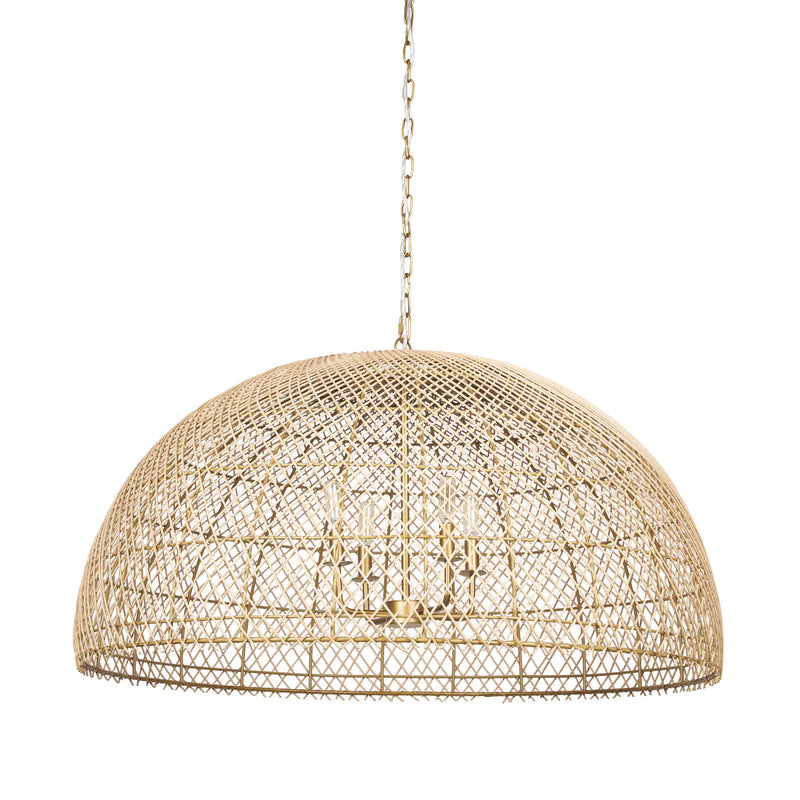 Thad Chandelier Rattan | Gold Metal | Dome Shade