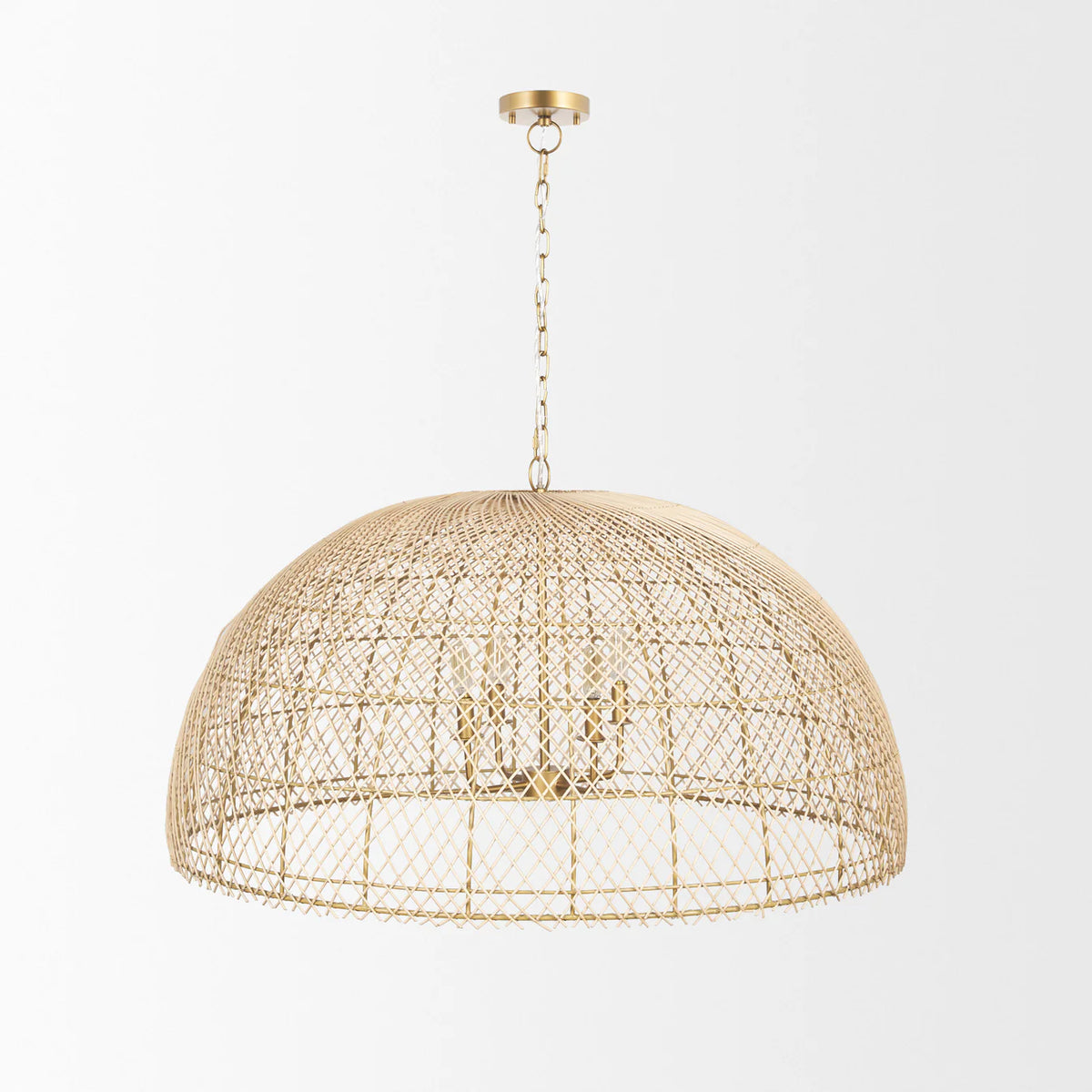 Thad Chandelier Rattan | Gold Metal | Dome Shade