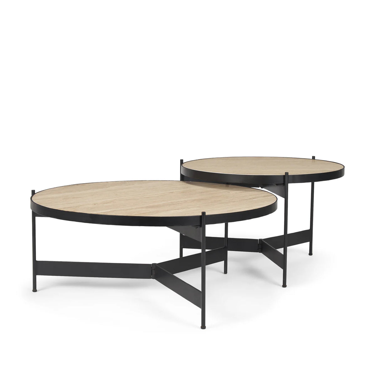 Wade Coffee Table Travertine | Black Metal