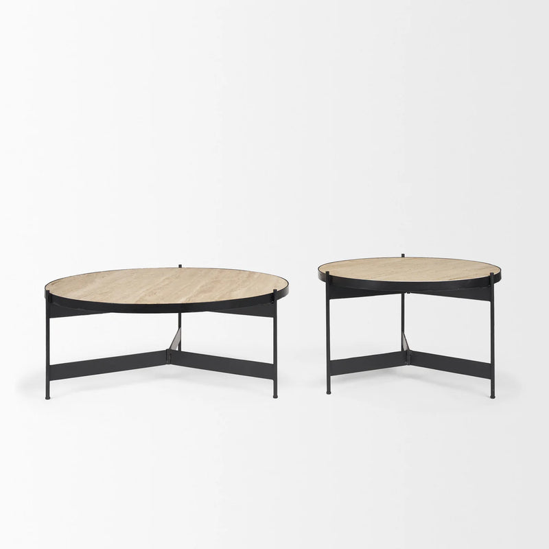 Wade Coffee Table Travertine | Black Metal