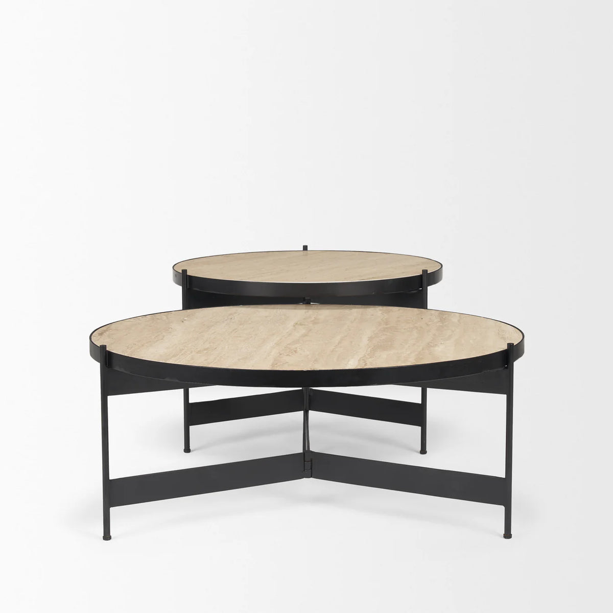 Wade Coffee Table Travertine | Black Metal