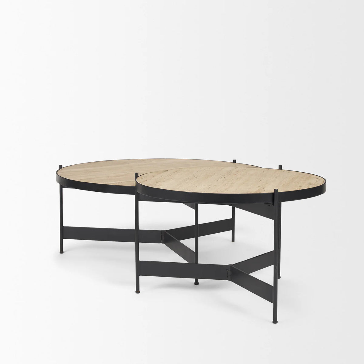Wade Coffee Table Travertine | Black Metal