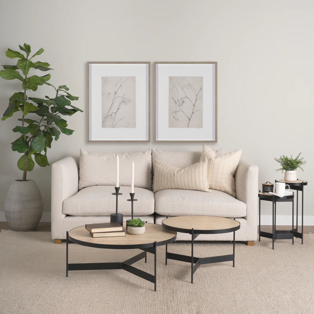 Wade Coffee Table Travertine | Black Metal