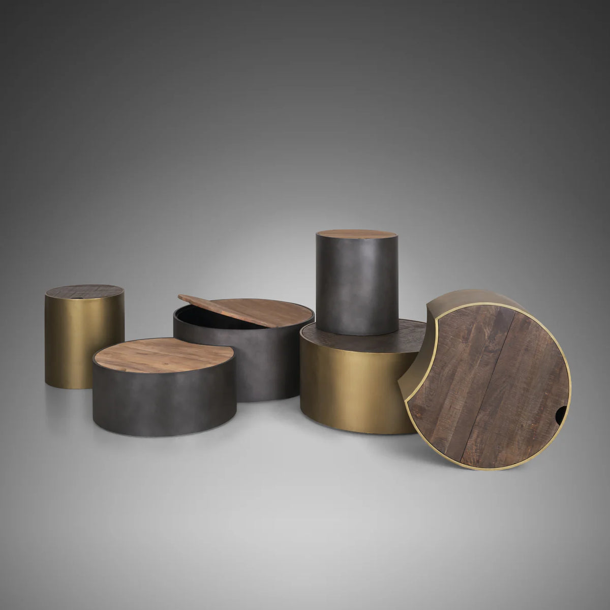 Eclipse Coffee Table Antique Brass Metal | Brown Wood