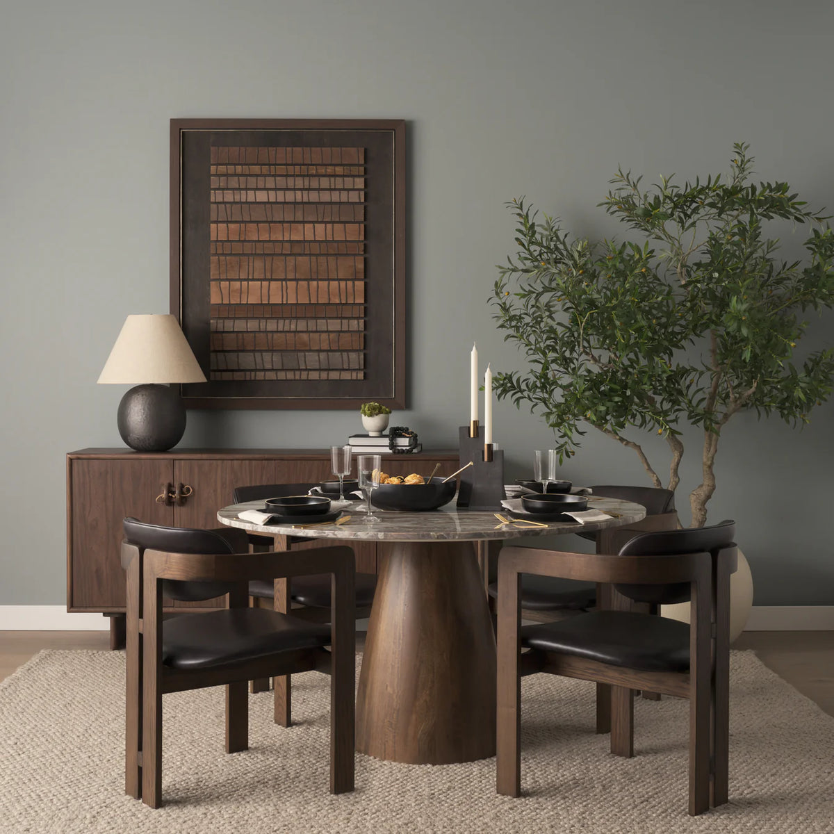 Allyson Dining Table Pink Marble | Brown Wood | 54"