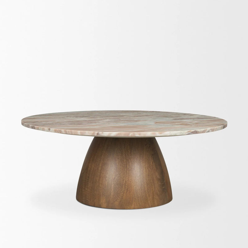 Allyson Coffee Table Pink Marble | Brown Wood