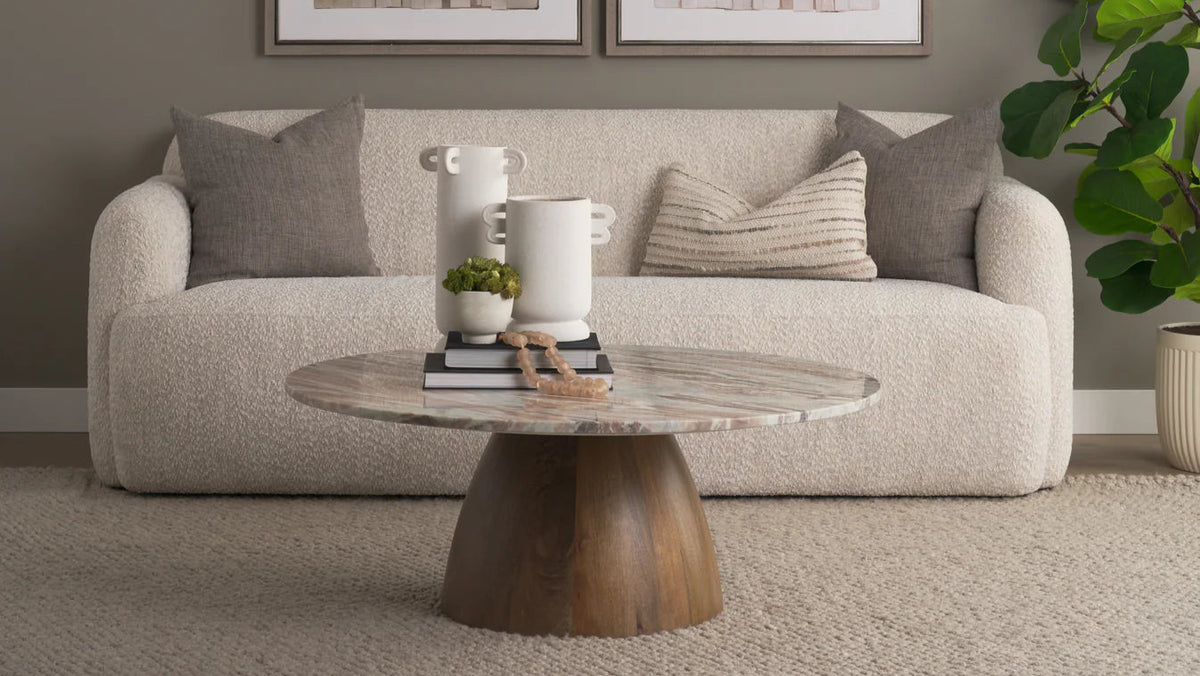 Allyson Coffee Table Pink Marble | Brown Wood