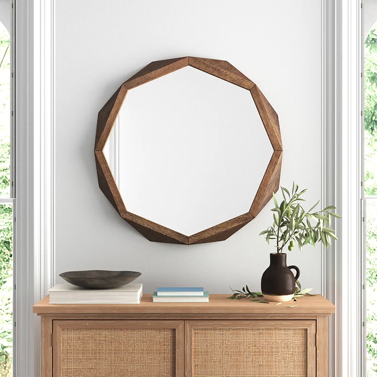 Aramis II 41L x 41H Octagon Wood Frame Wall Mirror