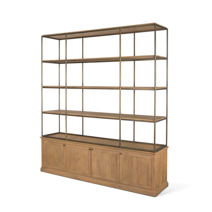 Braxton Shelving Unit Light Brown | Antiqued Brass | 4 Doors