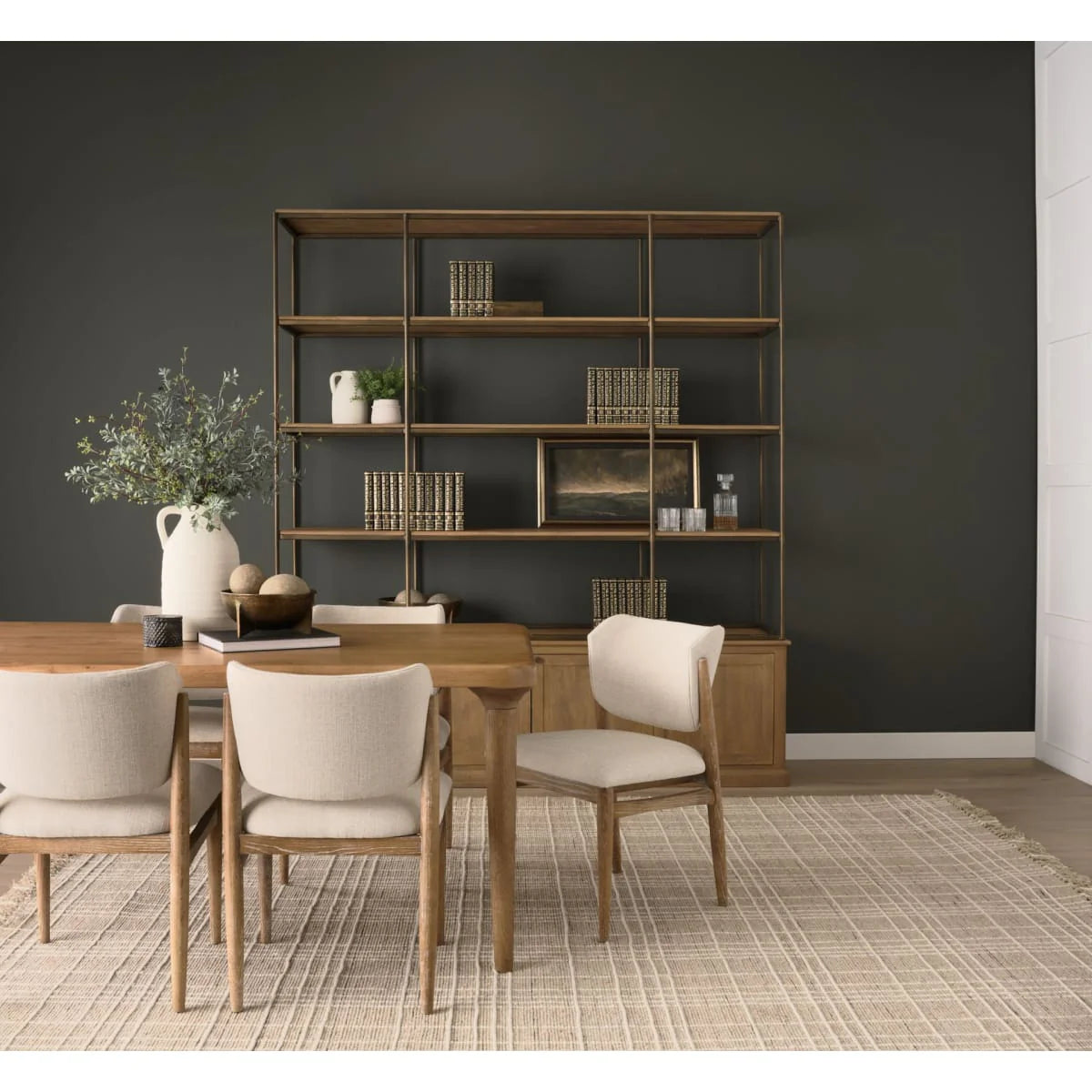 Braxton Shelving Unit Light Brown | Antiqued Brass | 4 Doors